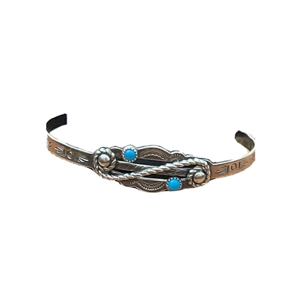 Bell Trading Post Native American Sterling Turquoise Cuff Bracelet Child SZ VTG - Picture 1 of 11